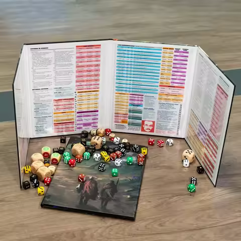 New D&D Master Screen Four-Panel Folding Coated Paper Forest D4-D20 Dice DM Screen for Dungeons & Dr