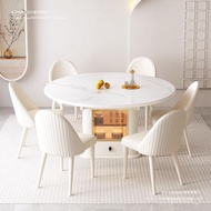 HY-# Cream Style Pure White Stone Plate Dining Table Household Flexible Foldable Storage round Table Square round Dual-U
