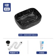 CJ7F ซิงค์ล้างหน้าเซรามิกลายหินอ่อนสีดำ ซิงค์ล้างหน้าสี่เหลี่ยมสำหรับบ้าน ซิงค์ล้างหน้าทรงกลมสำหรับห