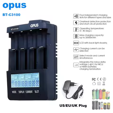 NEW OPUS BT-C3100 V2.2 Universal Four Slots LCD Screen Replenisher Smart Rechargeable Smart Battery 