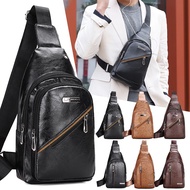 ▫㍿❀  Men USB Charging Bags Men's Chest Bag PU Shoulder Bag Sling Sports Casual Leather Package Messenger Travel Crossbody Backpack