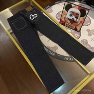 EVISU Trousers 2025 Spring New Style Street Wear Small Seagull Letter Printing Straight All-Match Ca