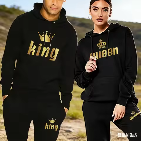 King And Queen Couple Outfit Hoodie and Jogger Pants High Quality Men Women Daily Casual Sport Joggi