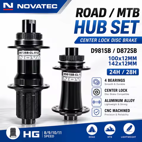 Novatec D981SB D872SB Road MTB Bike Hubs Front Rear 28H Center Lock Disc Brake 4 Bearings HG 8-11S 1