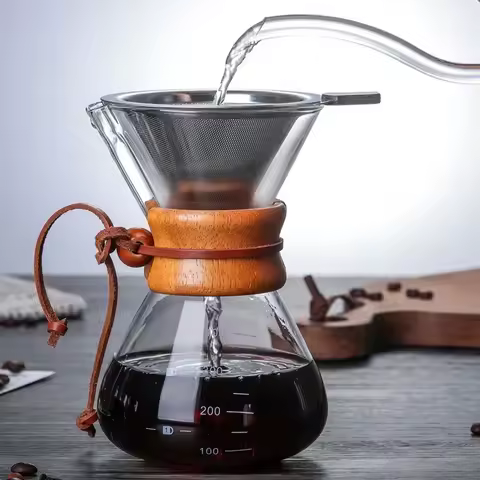 Coffee Pot Borosilicate Pyrex Wooden Handle Hand Coffee Pot Cup Simple Transparent Coffee House Home