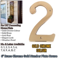 6" Solid Brass Chrome Gold Colour Number Plate Decoration For House Number Plate