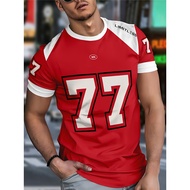 Men's Navy Blue & White 3D Digital Print T-Shirt - Breathable, Lightweight, Crew Neck, Casual Style 