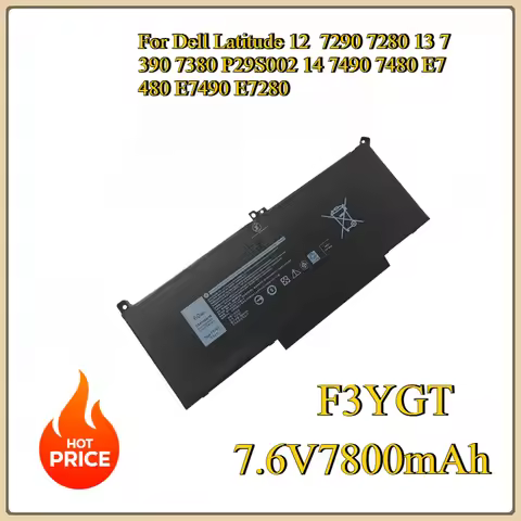 New F3YGT 7480 60WH Laptop Battery for Dell Latitude 12 7290 7280 13 7390 7380 P29S002 14 7490 7480 