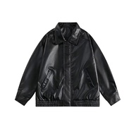 Vintage PU leather jacket women high street techwear oversized Moto biker coats BF punk loose casual