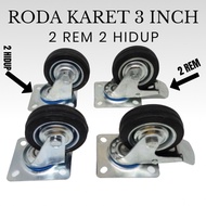3 inch rubber trolley wheels 2 brakes 2 live trolly wheels Cart wheels 2 swivel brakes 2 swivels