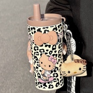 2026 New Product Girls High-value Leopard Print KT Cat Thermos Cup with Straw Tea Warehouse Portable