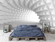 3D White Abstract Geometric Whirl Tunnel Wallpaper Mural Peel and Stick Wallpaper Wall Prints Stickers Feature Wall Wallpaper