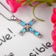 Ins Style Opal Opal Cross Pendant Opal Necklace Jewelry Wholesale Inlaid Opal