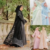 2PCS Abaya lace cardigan inner dress muslimah jubah dubai plus size plain chiffon dress Maternity Nursing belted Dress