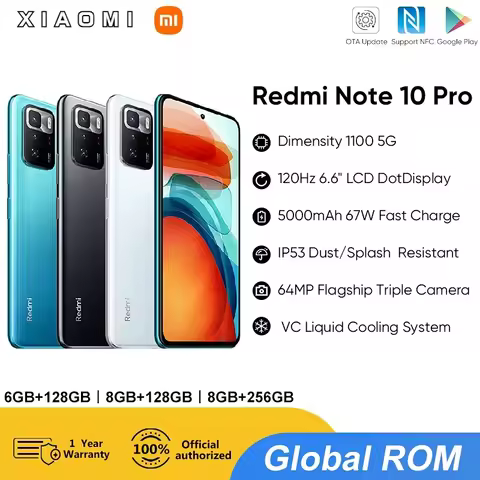 Xiaomi Redmi Note 10 Pro 128GB/256GB Global ROM Dimensity 1100 Octa Core 120Hz 6.6" FHD+ Display 64M