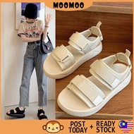 READY STOCK MOOMOO Rubber Base Nylon Strip Beach Style Sandal Women Shoe Kasut Slipper Flat Perempua