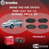 ผ้าเบรค BREMBO WISH  เครื่อง (2.0) ALPHARD ANH10 ปี02  (F)P83 062B/C  WISH (2.0) ปี04-10 (R)P83 088B