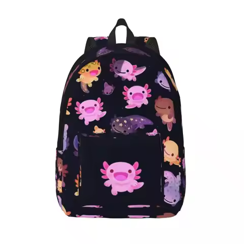 Happy Axolotl Backpack Elementary High College School Student Cute Kawaii Salamander Bookbag Men Wom
