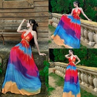 [Maxi] Red, blue, yellow flared beach Maxi dress - Nha Ly Has Maxi
