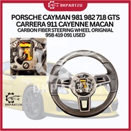 PORSCHE CAYMAN 981 982 718 GTS CARRERA 911 CAYENNE MACAN CARBON FIBER STEERING WHEEL ORIGNIAL USED