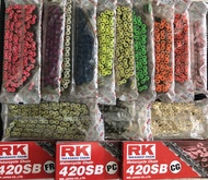 โซ่RK420 120ข้อ มี14สี เขียว แดง ส้ม ชมพู ม่วง น้ำเงิน ทองนอก ทองนอกใน ขาว ดำหมุดทอง เงิน ของแท้100%