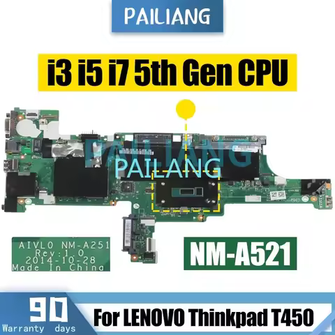For LENOVO Thinkpad T450 Notebook Mainboard AIVL0 NM-A251 I3 I5 I7-4th/5th Gen FRU 00HN529 00HN501 L