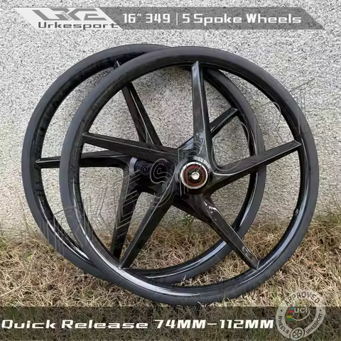 5 Spoke 16 Inch 349 Carbon Wheel Rim brake Clincher Folding Bike Wheels 74 mm / 112mm For Brompton D
