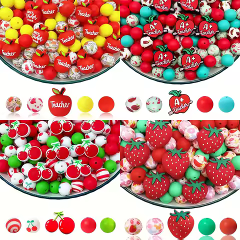 6/25PCS fruit series silicone bead set, perfect for DIY handmade crafts such as keychains, necklaces