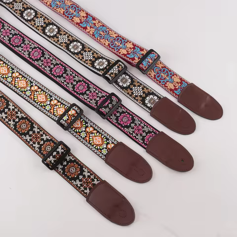 Guitar Strap Bass Cotton Leather Embroidery Straps Adjustable Neck Strap Electric Acoustic Guitar Ba