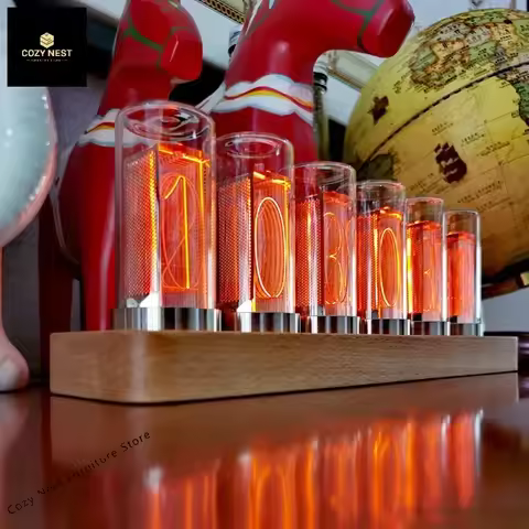 Luxury Wood Nixie Tube Clock Wood Led Digital Watch Table Glow Tube Clock Alarm Desktop Electronic C