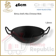Bima Chefs Heavy Black Steel Chinese Wok 46cm Black Frying Pan 1.8mm BP1951346