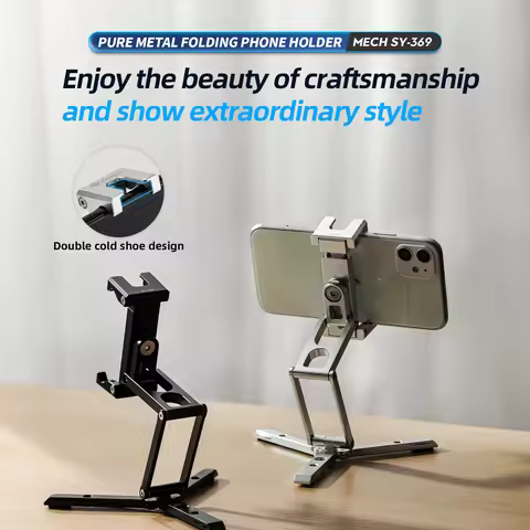 Fotopro Foldable Phone Stand with Cold Shoes Portable Multifunctional Rotating Aluminum Smartphone T