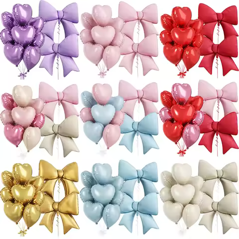 10pcs/Lot Pink Bow Balloon with 18inch heart Pink Balloon set Bow Balloon Wedding Bride Shower Gift