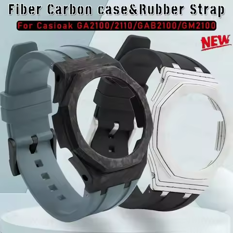 For Casioak GA2100 GA2110 Mod Kit Fiber Carbon case Rubber Strap for CasiOak GAB2100 GM2100 Modifica