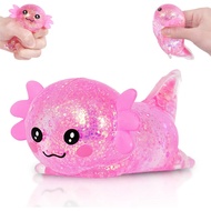 1 Pcs Lying Axolotl Squishy Toy Glitter Slow Rising Squeeze Toy Maltose Filled TPR Transparent Stres