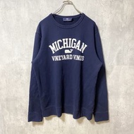 古著 Vineyard Vines MICHIGAN 長袖印花圓領運動衫，海軍藍，L 碼