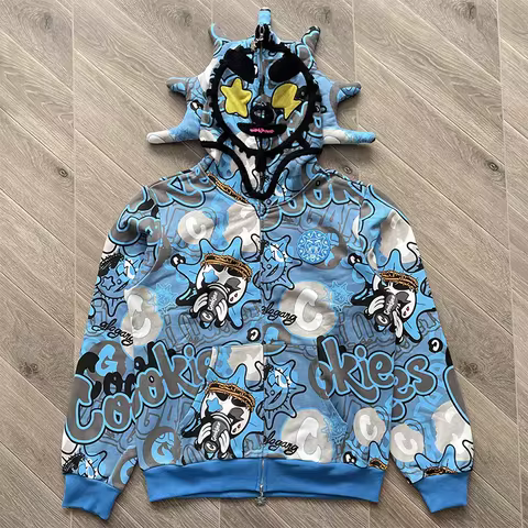 Blue Glo Gang Eroded Glo Thermal Hoodie Men Women High Quality Full Printed Cartoon Plush Print Over