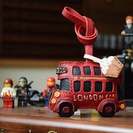 Handcrafted Genuine Leather London Bus Cupcake Bag Charm Dual Sided Red Bus Keychain Pendant British