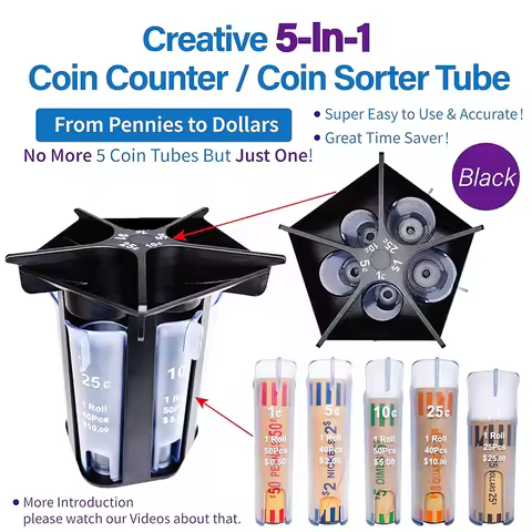 Coin Bank Coin Organizer Counter Machine With 5 In 1 Coin Sorter Tube Wrappers Holder Efficient Chan