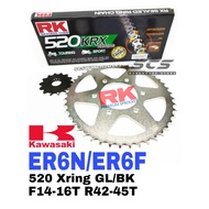 RK Sprocket Set Kawasaki ER6N ER6F RK 520 KRX X-Ring Black / Gold Chain F14-16T R42/43/44/45/46T Ran