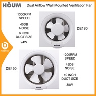 Houm DE180 DE-180 6inch / DE450 DE-450 10inch Dual Airflow Wall Mounted Ventilation Fan Room Toilet 