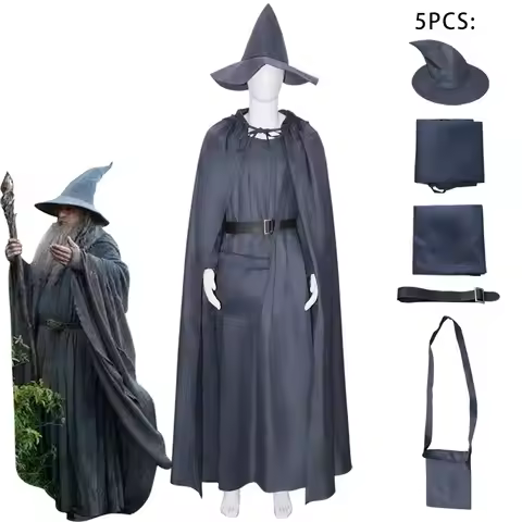 Anime Gandalf Wizard Cosplay Costume Hobbit Long Gray Cloak Jumpsuit with Hat Belt Halloween Fancy D
