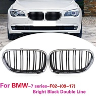 Pair Double Line Silver & Black Car Front Bumper Sport Grilles Kidney Racing Grill For BMW 7 Series 