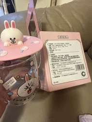 LINE FRIENDS 熊大兔兔 帶蓋玻璃杯 460ml