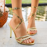 Women's high heels with round toe, thin heels, and cross strap35-43