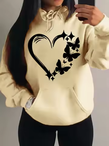 Love Has Angel Wings Women's Creative Printed Hoodie Hip-Hop Creative Casual Pullover Warm Fleece Co