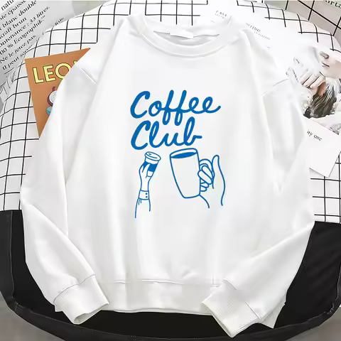fashion Y2k Coffee Club Funny Womens Hoodies Basic Warm Fleece Sweatshirt Soft O-Neck Pullover Casua