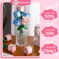 Eternal Rose Branch Assembled Decoration, Eternal Rose Building Block Toy Holiday Gift Decoration