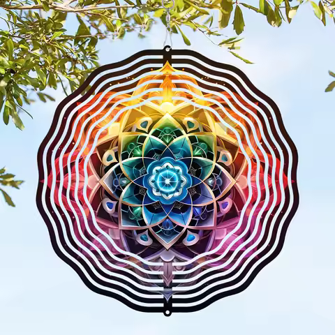 3D Wind Spinner Featuring a Mandala Design, Made of Iron, Suitable for Hanging As Kinetic Yard Art, 