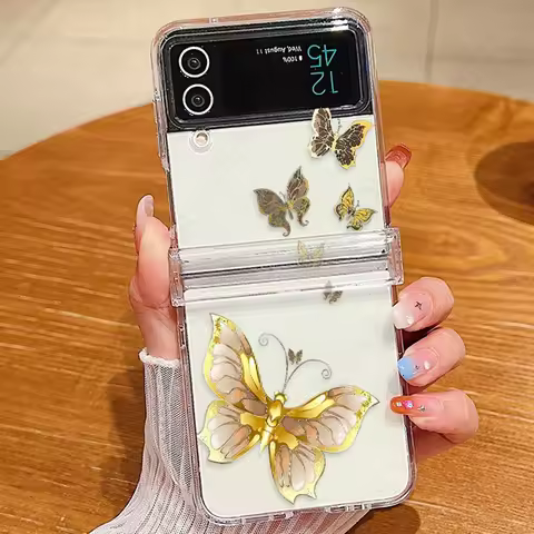 Butterfly Pattern Clear Case For Samsung Galaxy Z Flip7 FE Flip6 Flip5 Folding Hard Cover For Samsun